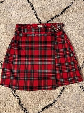 John Galt Brandy Melville Wrap Mini Red Tartan Skirt with Buckle